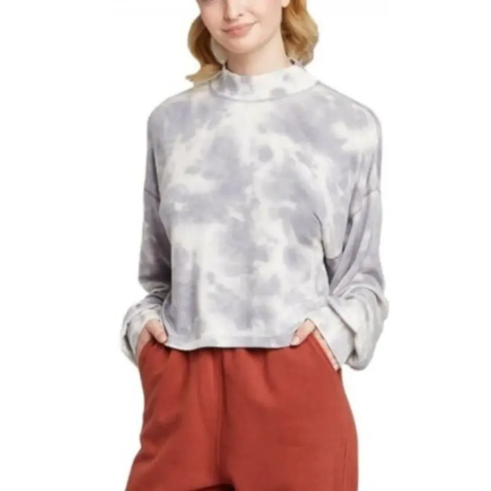 Wild Fable Gray and White Tie Dyed Mock Neck Cropped Sweatshirt Size Large NWT - Picture 1 of 9